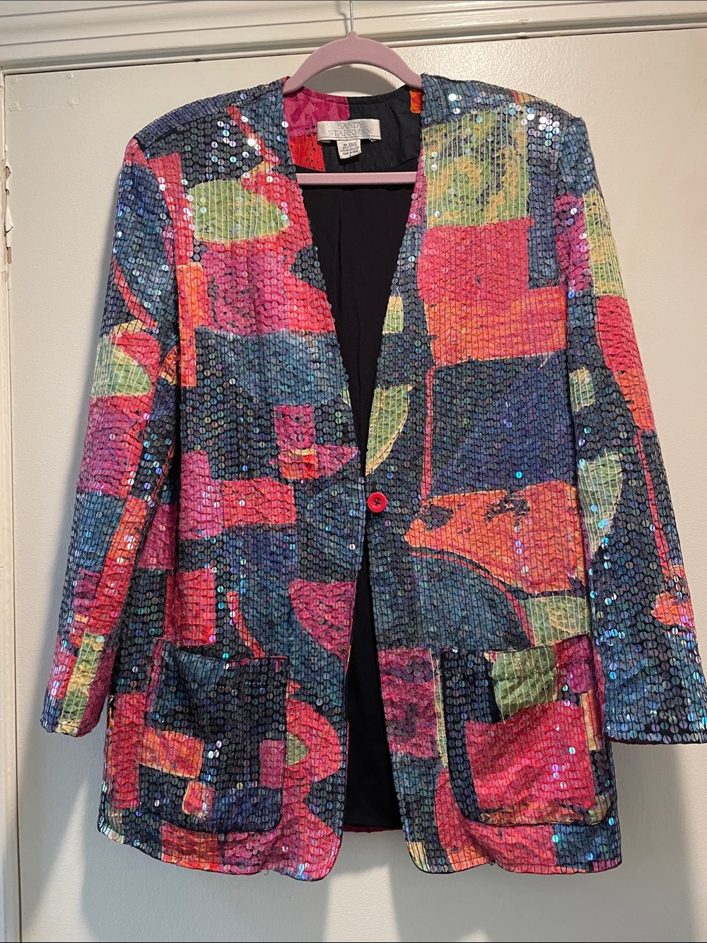 Sandy Starkman Vtg Multicolor Sequin Blazer Jacket Vibrant Patchwork